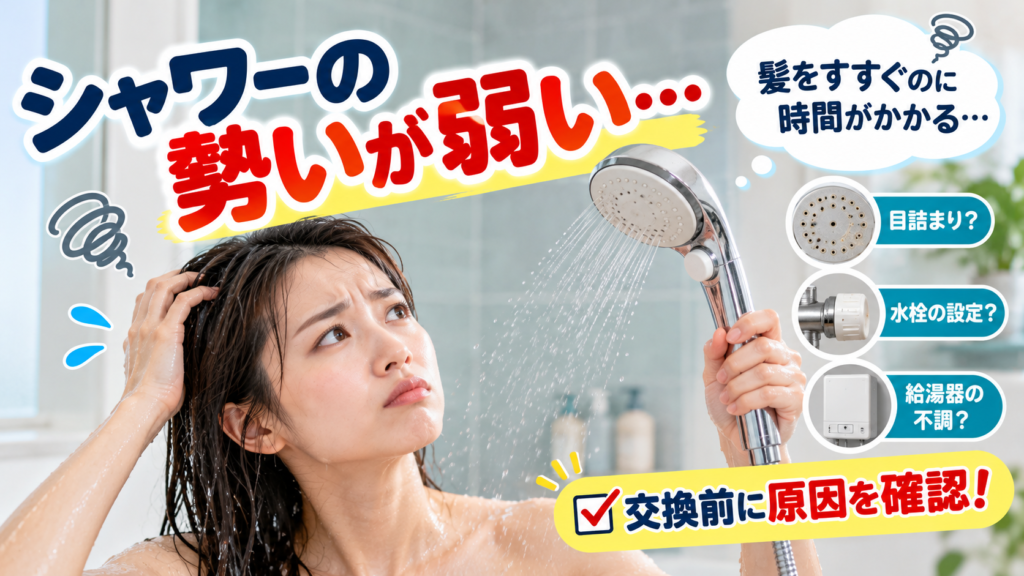シャワーの勢いが弱く髪をすすぐのに時間がかかる場面と原因の確認方法